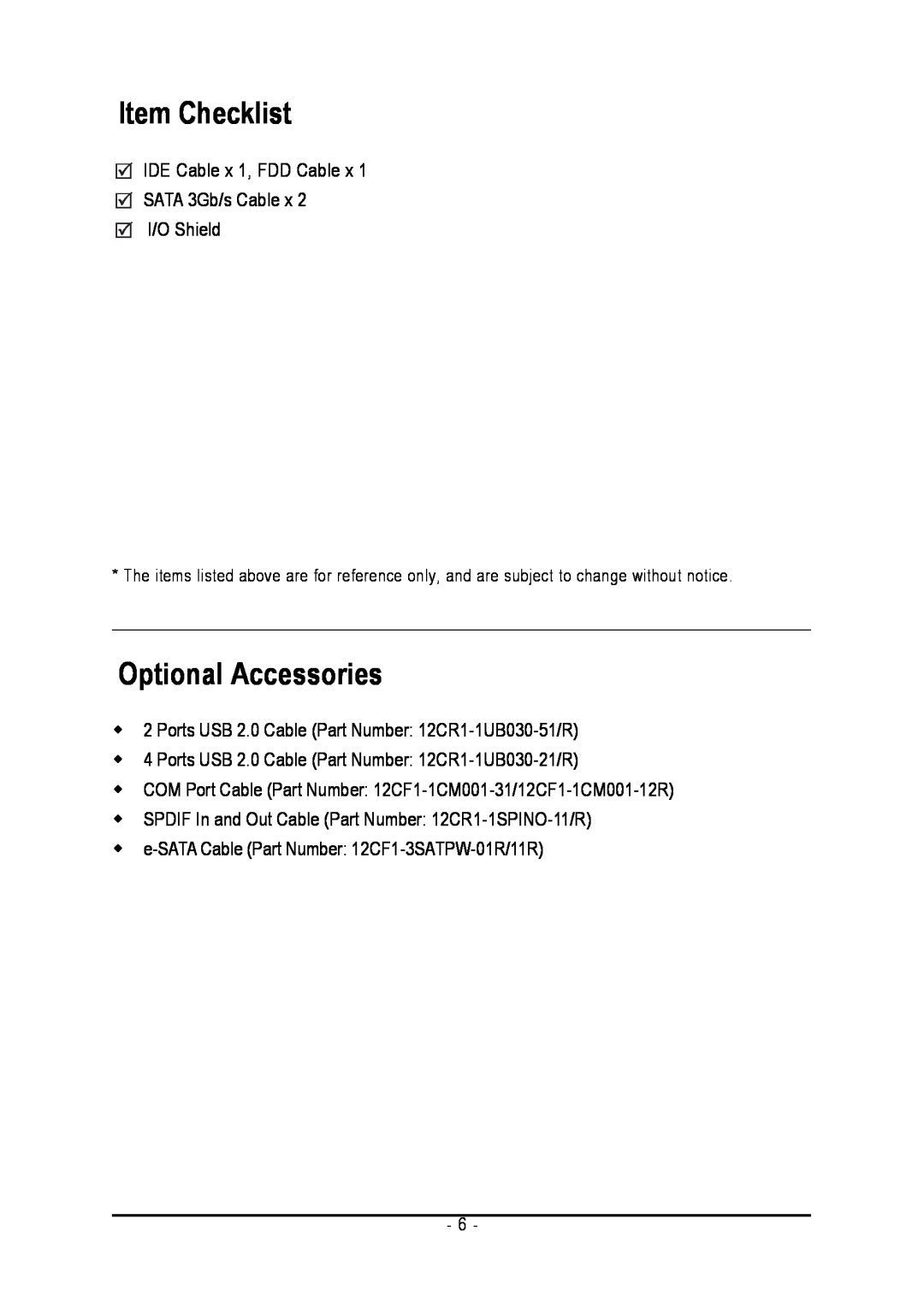 Gigabyte GA-965GM-DS2, GA-965GM-S2 user manual Item Checklist, Optional Accessories 