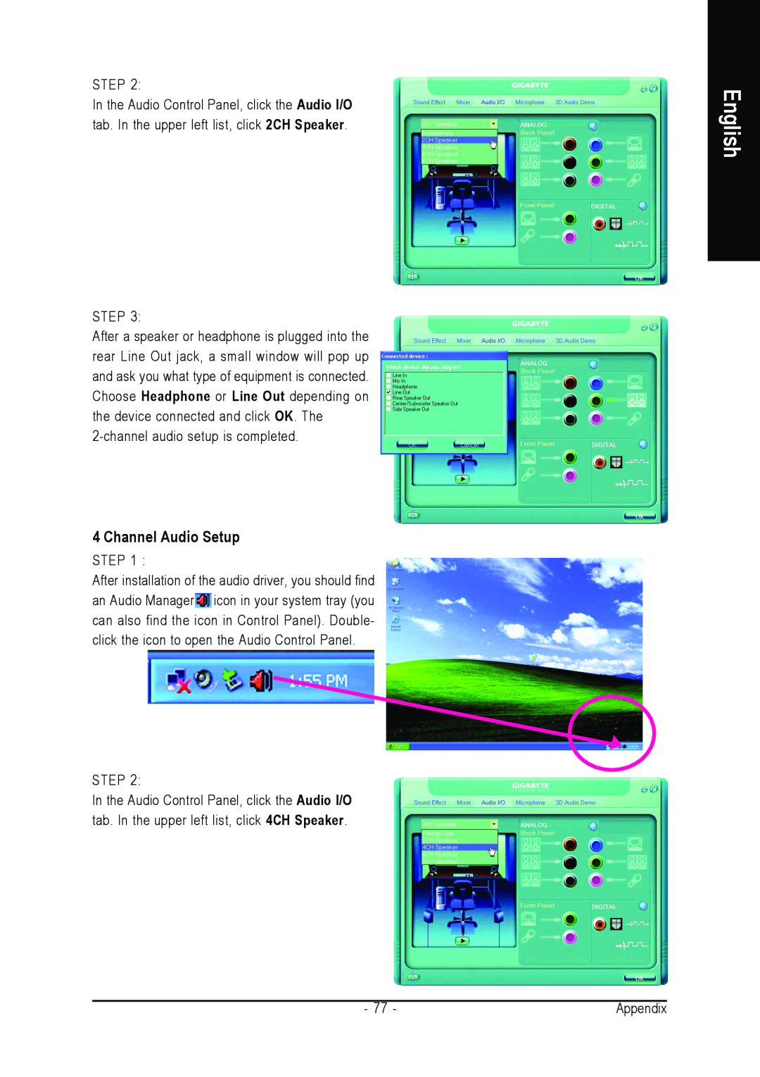 Gigabyte GA-965GM-S2, GA-965GM-DS2 user manual Channel Audio Setup, English 