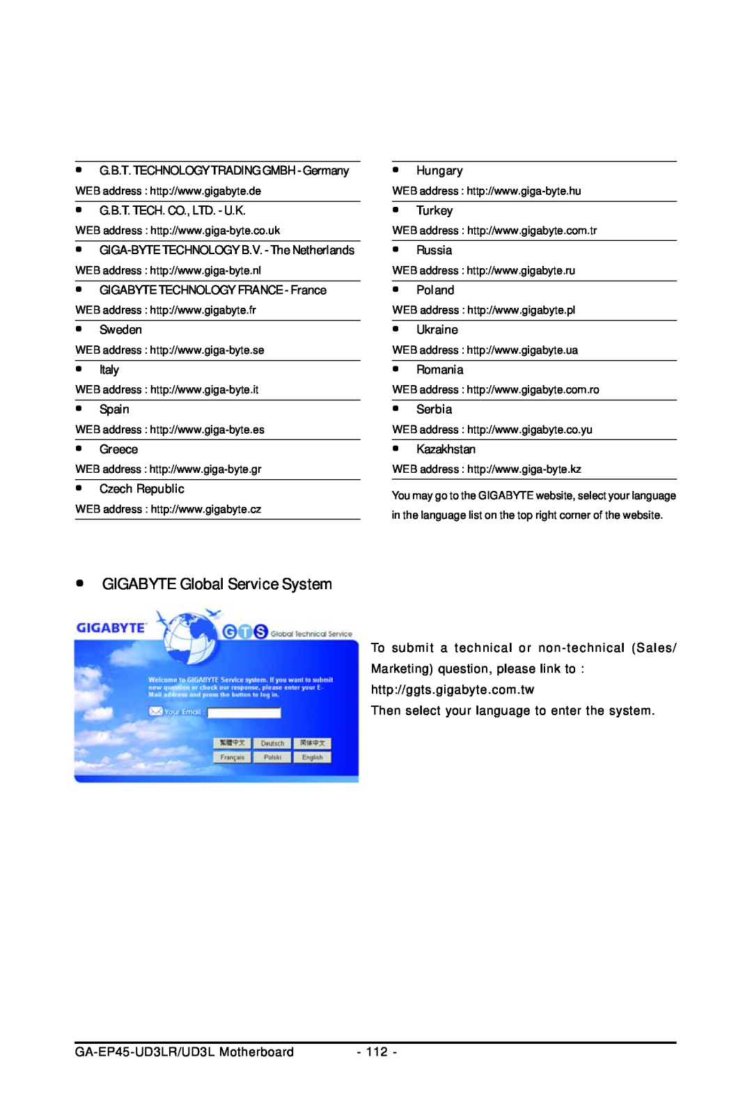 Gigabyte GA-EP45-UD3LR user manual  GIGABYTE Global Service System 