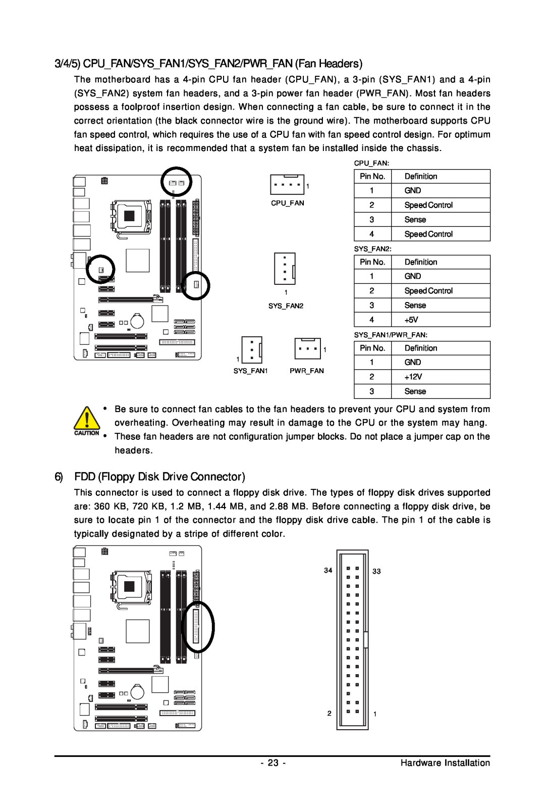 Gigabyte GA-EP45-UD3L user manual 3/4/5 CPUFAN/SYSFAN1/SYSFAN2/PWRFAN Fan Headers, FDD Floppy Disk Drive Connector, headers 