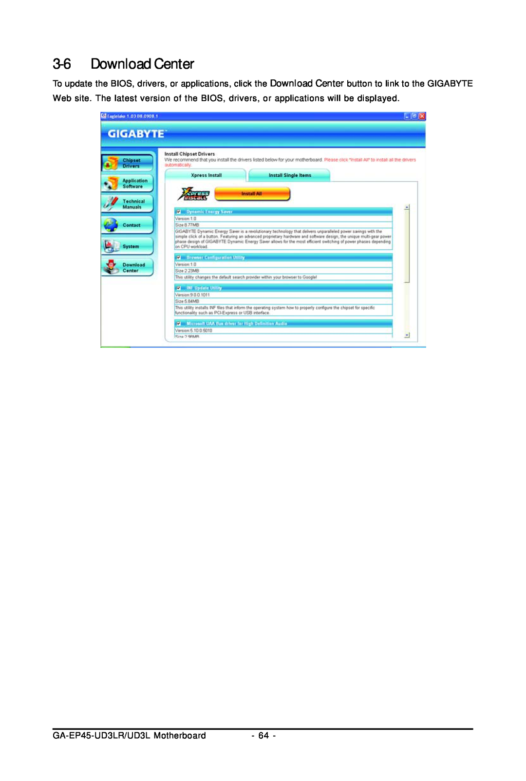 Gigabyte GA-EP45-UD3LR user manual Download Center 