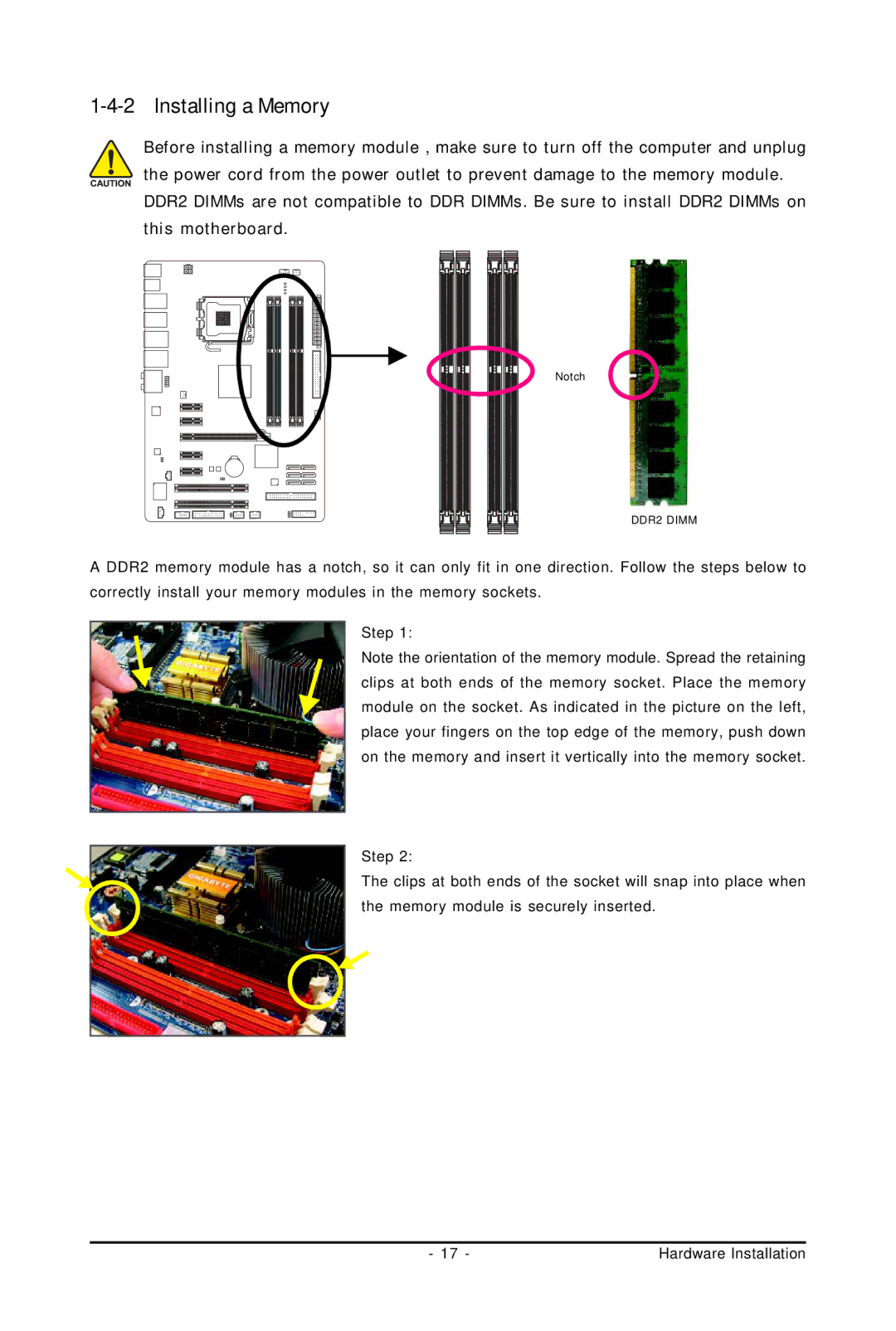 Gigabyte GA-EP45-UD3LR user manual Installing a Memory 