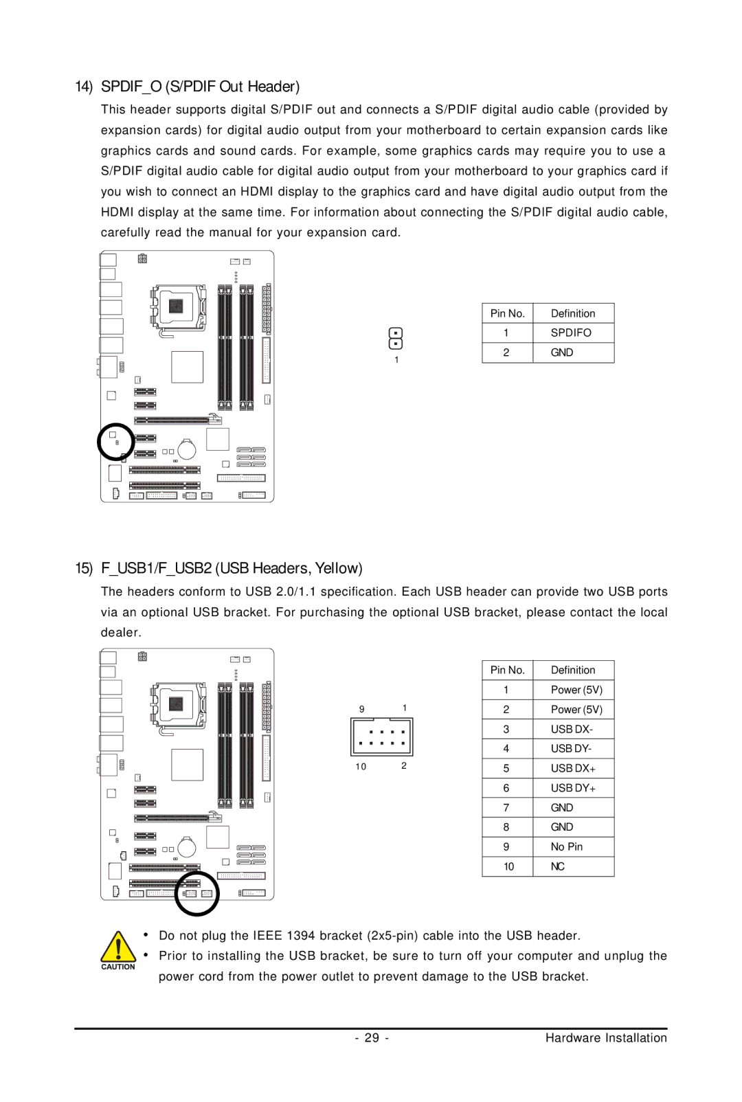 Gigabyte GA-EP45-UD3LR user manual Spdifo S/PDIF Out Header, FUSB1/FUSB2 USB Headers, Yellow 