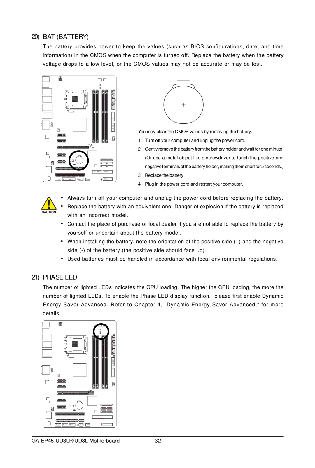 Gigabyte GA-EP45-UD3LR user manual BAT Battery 