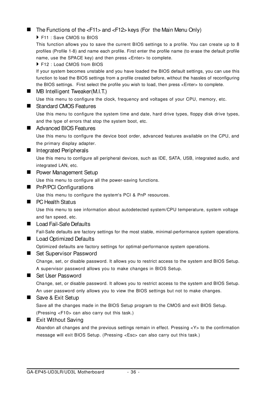 Gigabyte GA-EP45-UD3LR user manual  MB Intelligent TweakerM.I.T,  Standard Cmos Features,  Advanced Bios Features 