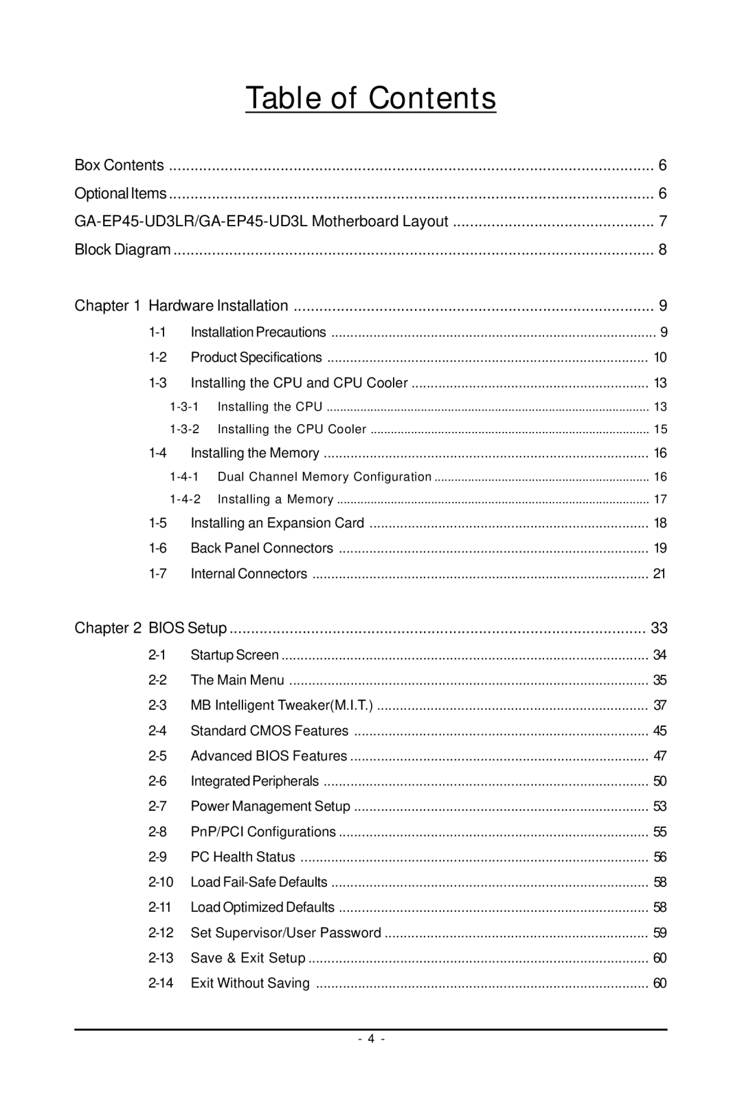 Gigabyte GA-EP45-UD3LR user manual Table of Contents 