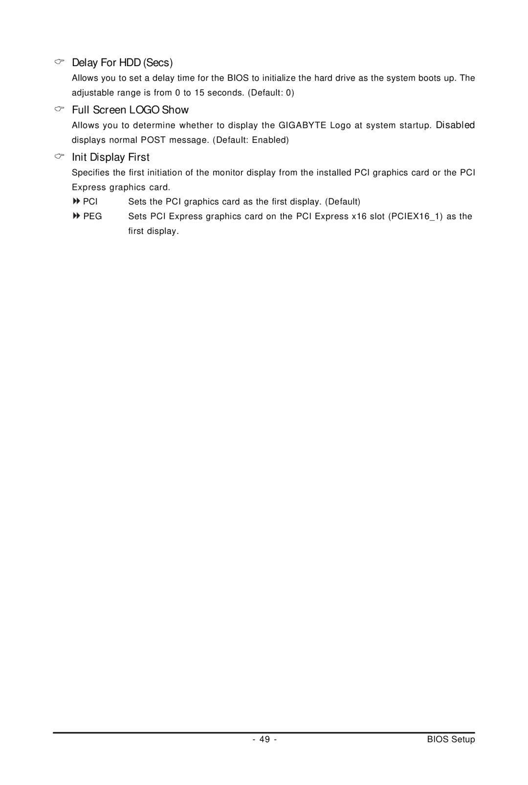 Gigabyte GA-EP45-UD3LR user manual Delay For HDD Secs, Full Screen Logo Show, Init Display First 