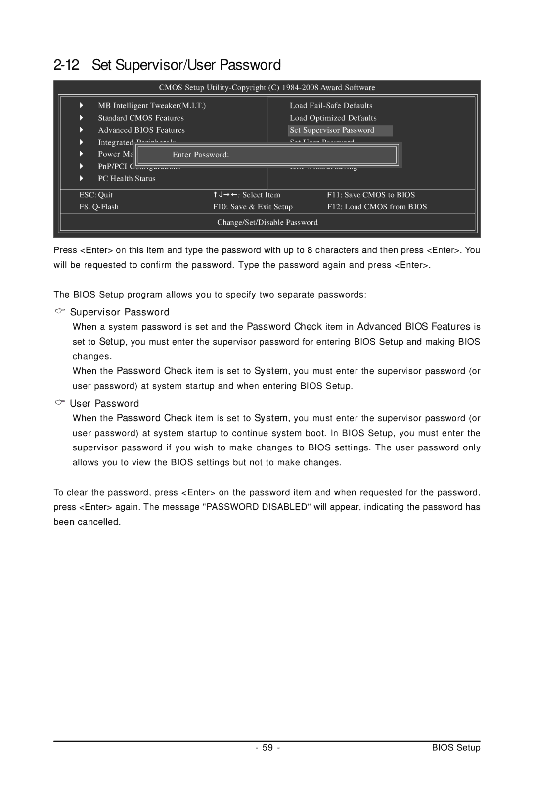 Gigabyte GA-EP45-UD3LR user manual Supervisor Password, User Password 