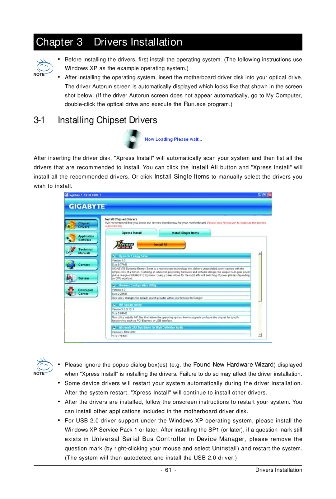 Gigabyte GA-EP45-UD3LR user manual Drivers Installation, Installing Chipset Drivers 