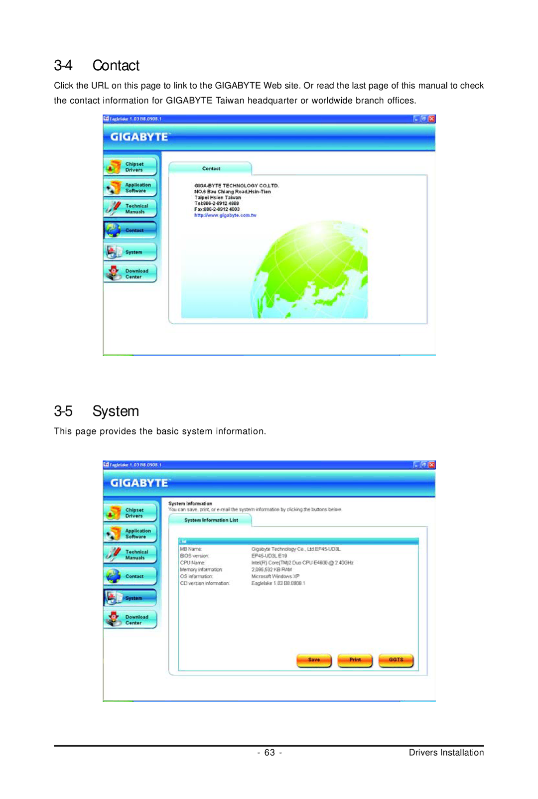 Gigabyte GA-EP45-UD3LR user manual Contact, System 