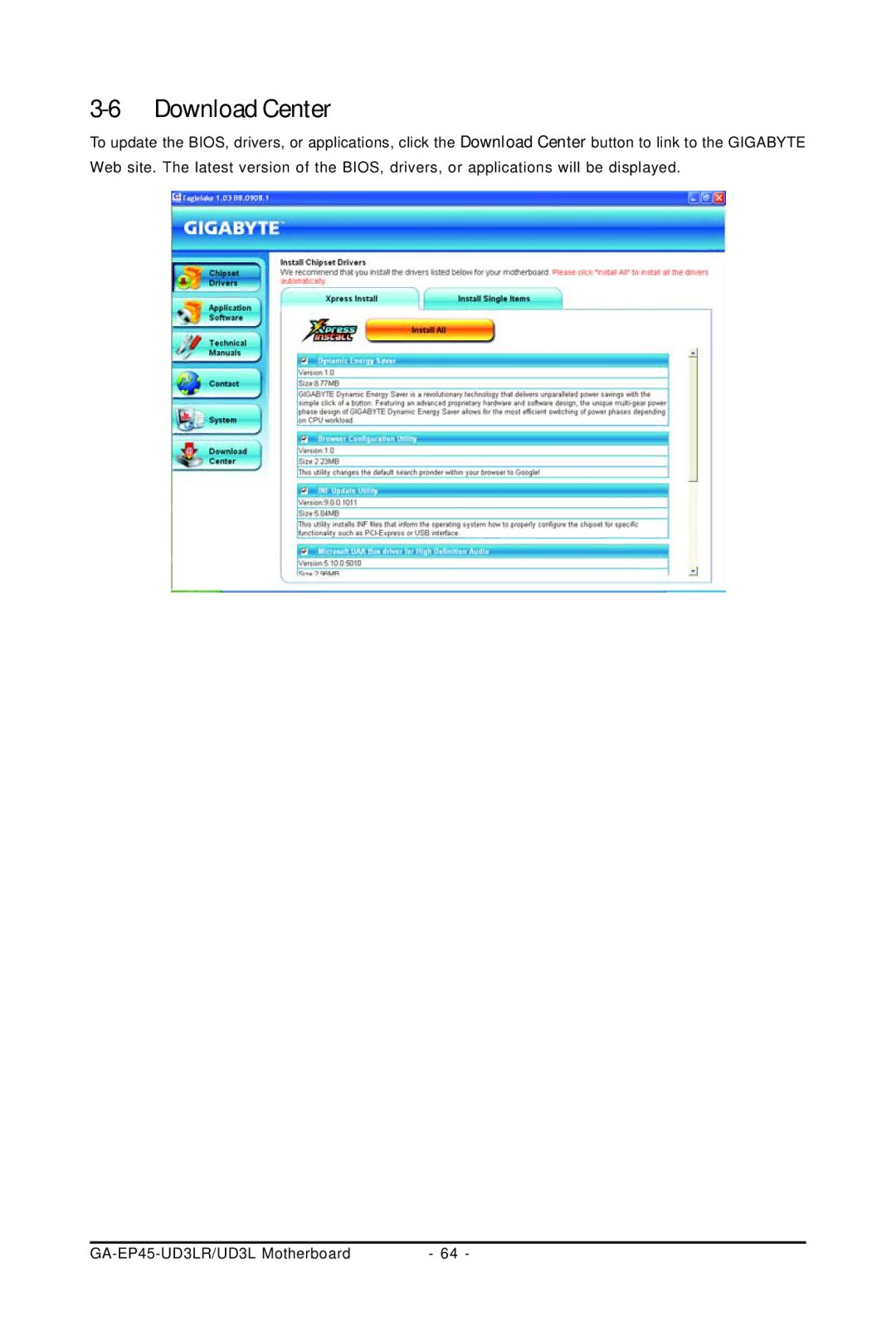 Gigabyte GA-EP45-UD3LR user manual Download Center 