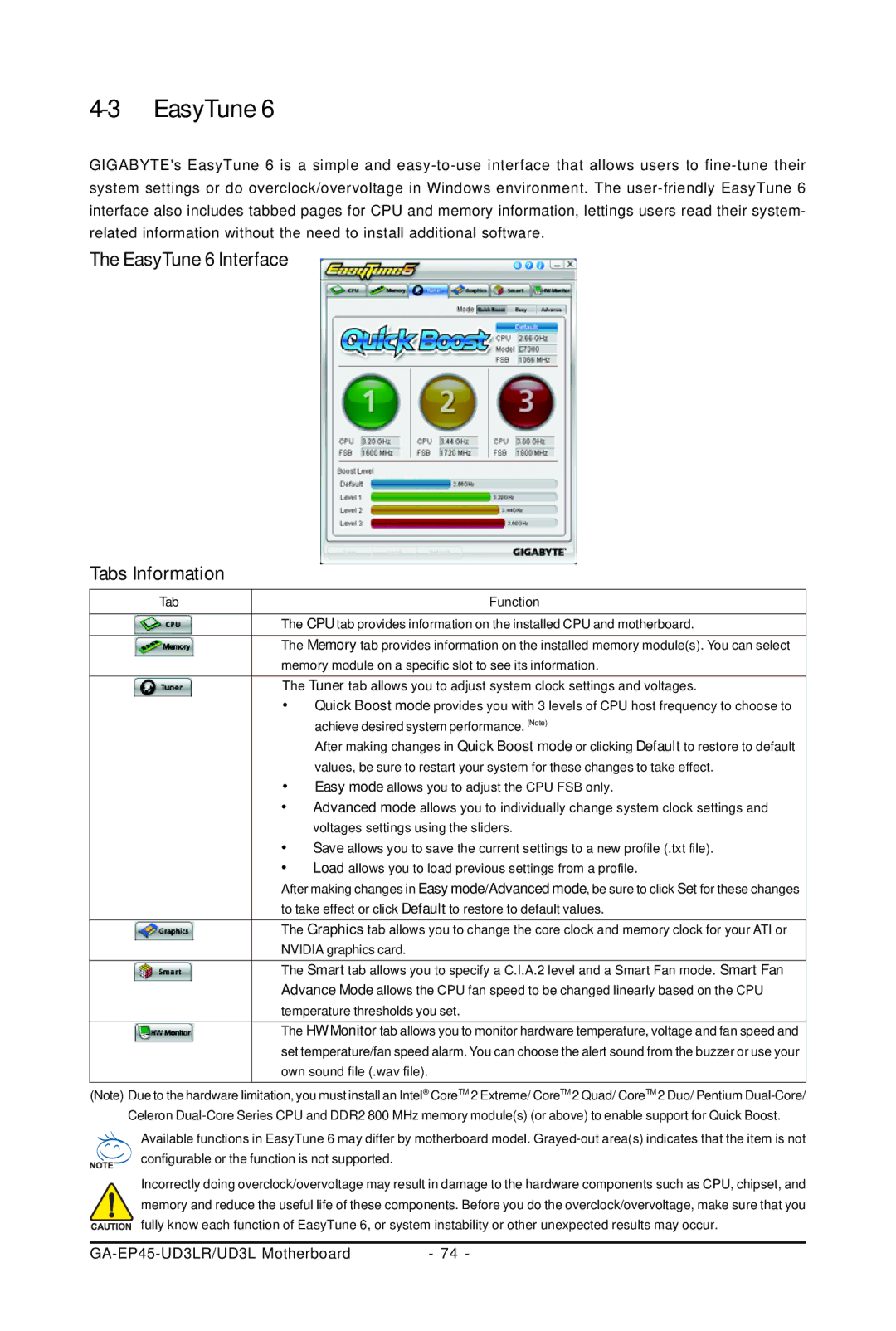 Gigabyte GA-EP45-UD3LR user manual EasyTune 6 Interface Tabs Information 