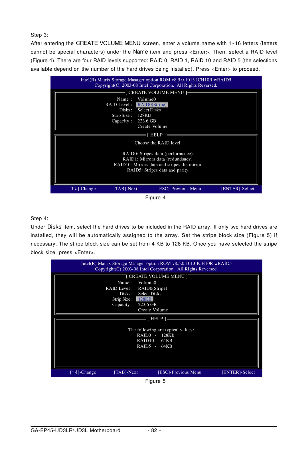 Gigabyte GA-EP45-UD3LR user manual Create Volume Menu 