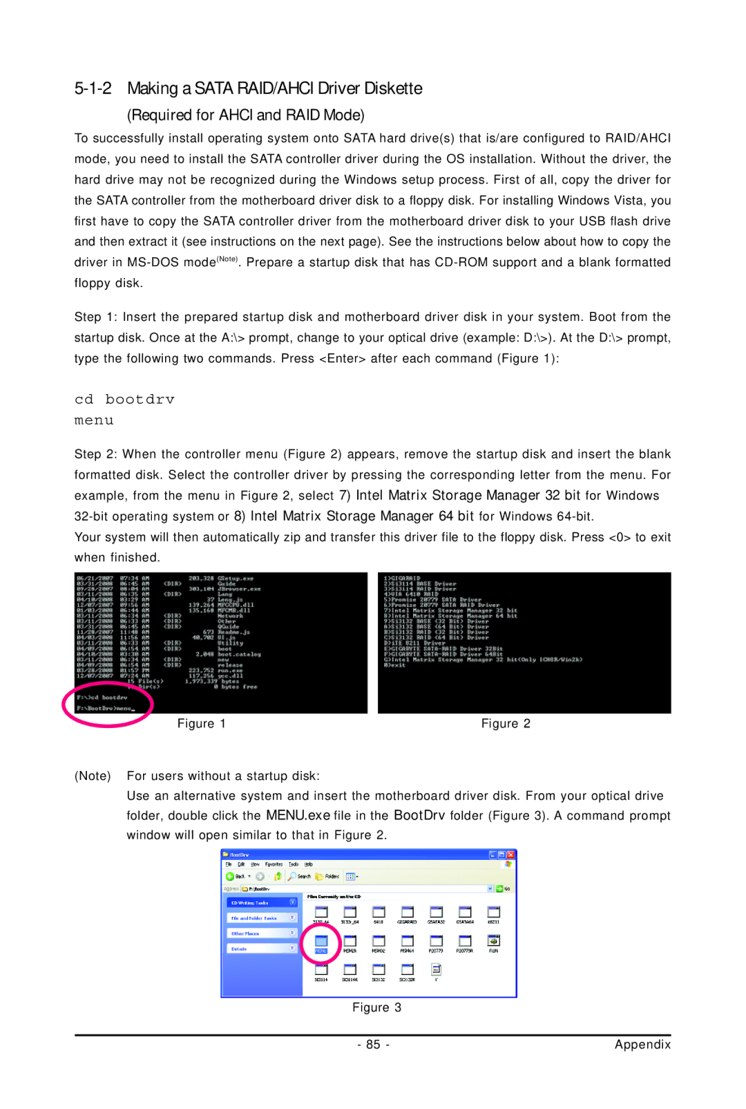 Gigabyte GA-EP45-UD3LR user manual Making a Sata RAID/AHCI Driver Diskette, Required for Ahci and RAID Mode 