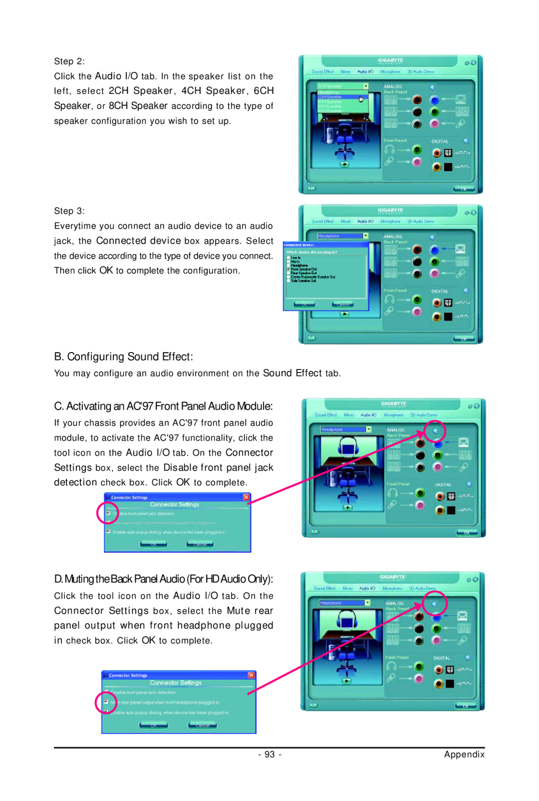 Gigabyte GA-EP45-UD3LR user manual Configuring Sound Effect, Activating an AC97 Front Panel Audio Module 