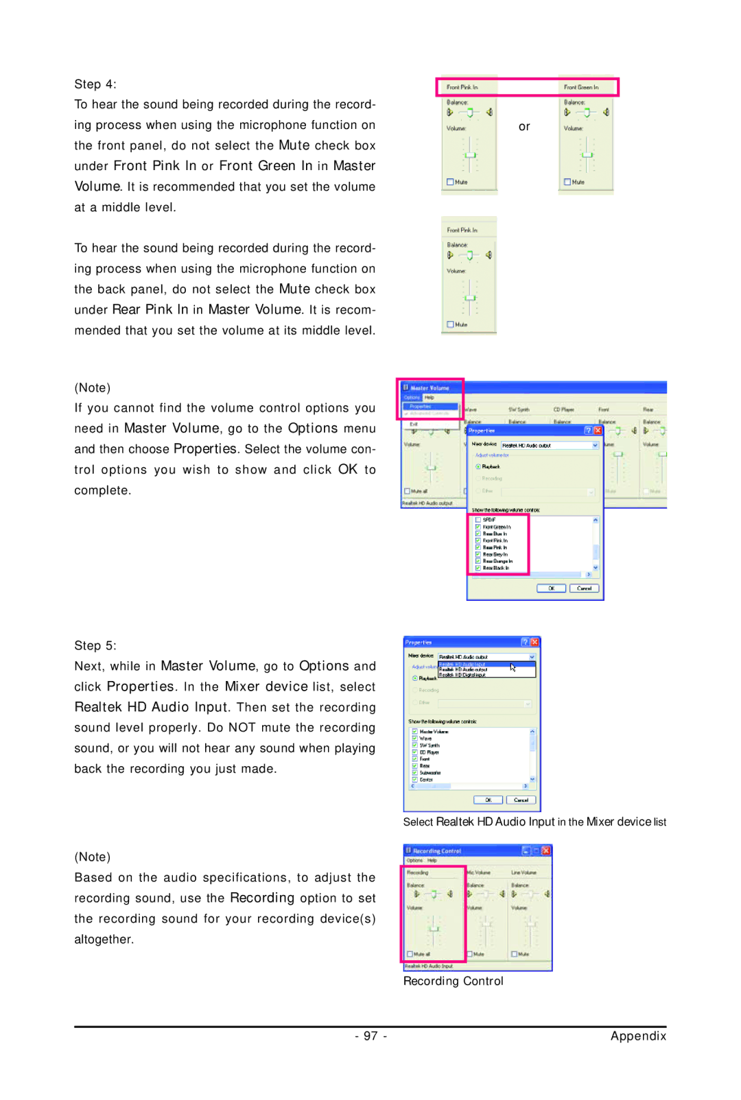 Gigabyte GA-EP45-UD3LR user manual Select Realtek HD Audio Input in the Mixer device list 