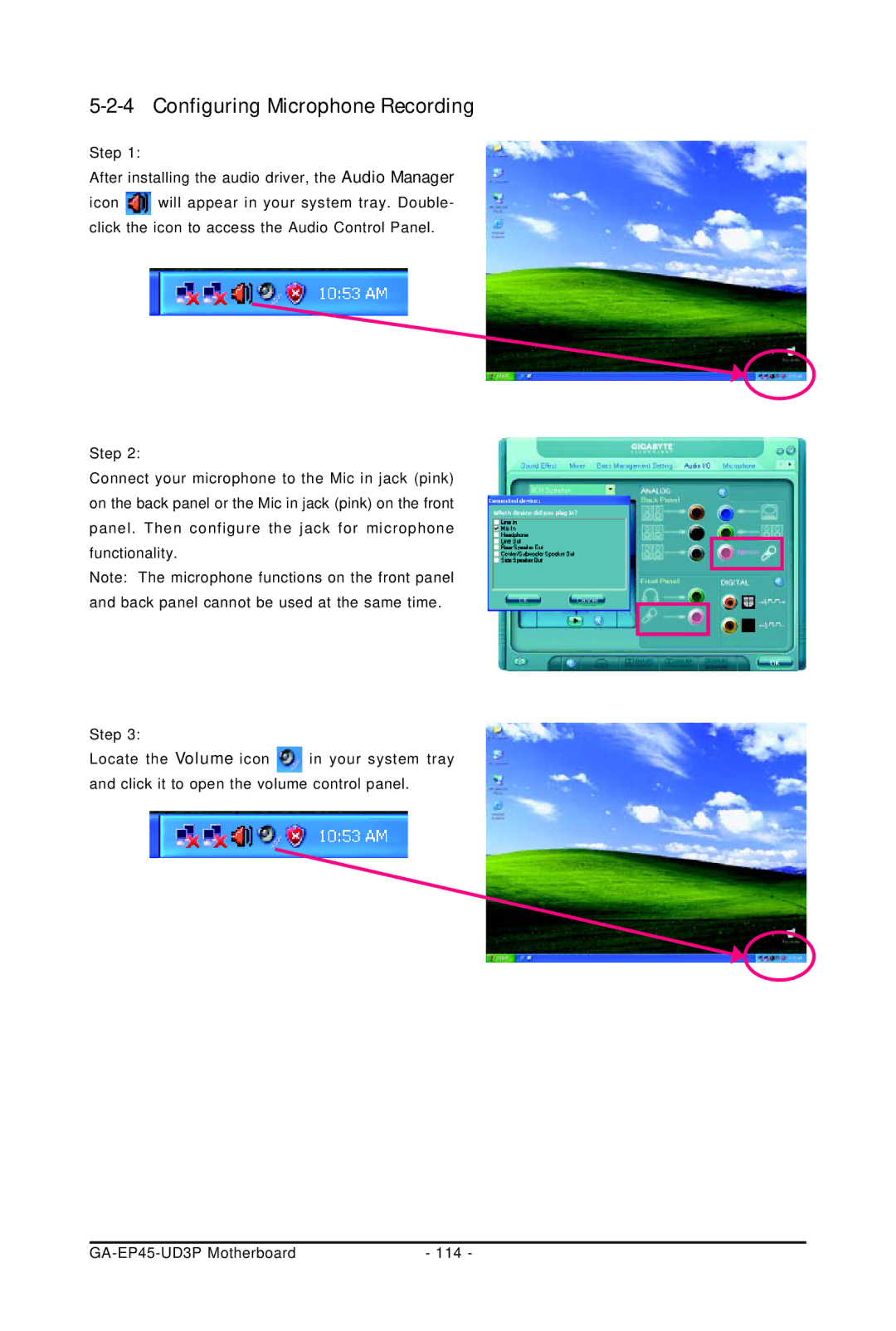 Gigabyte GA-EP45-UD3P user manual Configuring Microphone Recording 