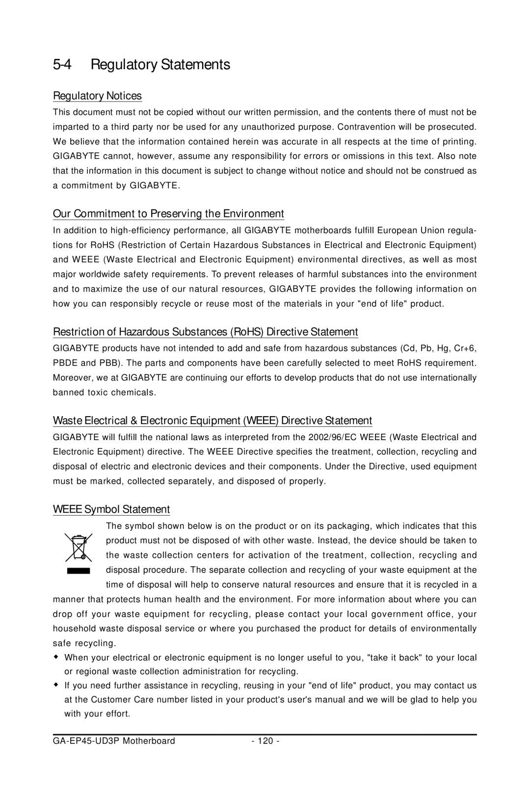 Gigabyte GA-EP45-UD3P user manual Regulatory Statements, Regulatory Notices, Our Commitment to Preserving the Environment 