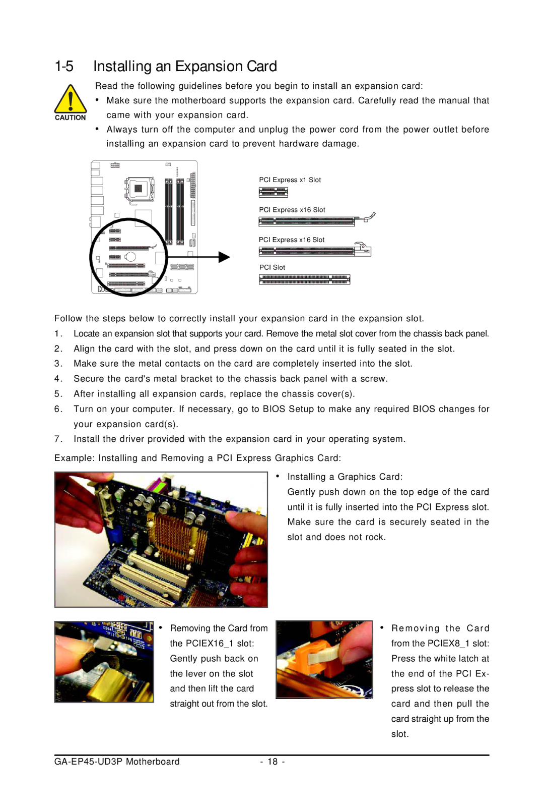 Gigabyte GA-EP45-UD3P user manual Installing an Expansion Card 