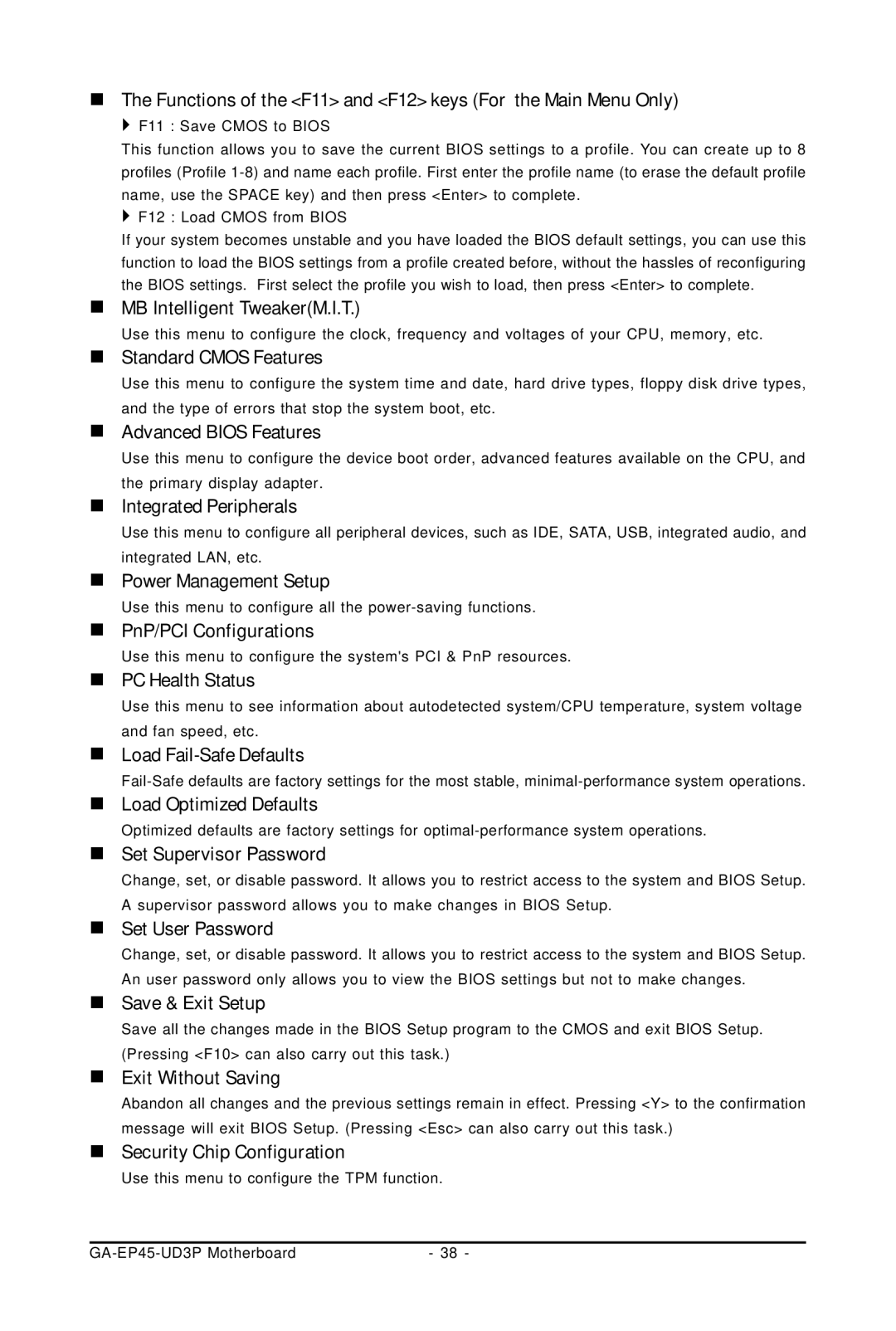 Gigabyte GA-EP45-UD3P user manual „ MB Intelligent TweakerM.I.T, „ Standard Cmos Features, „ Advanced Bios Features 