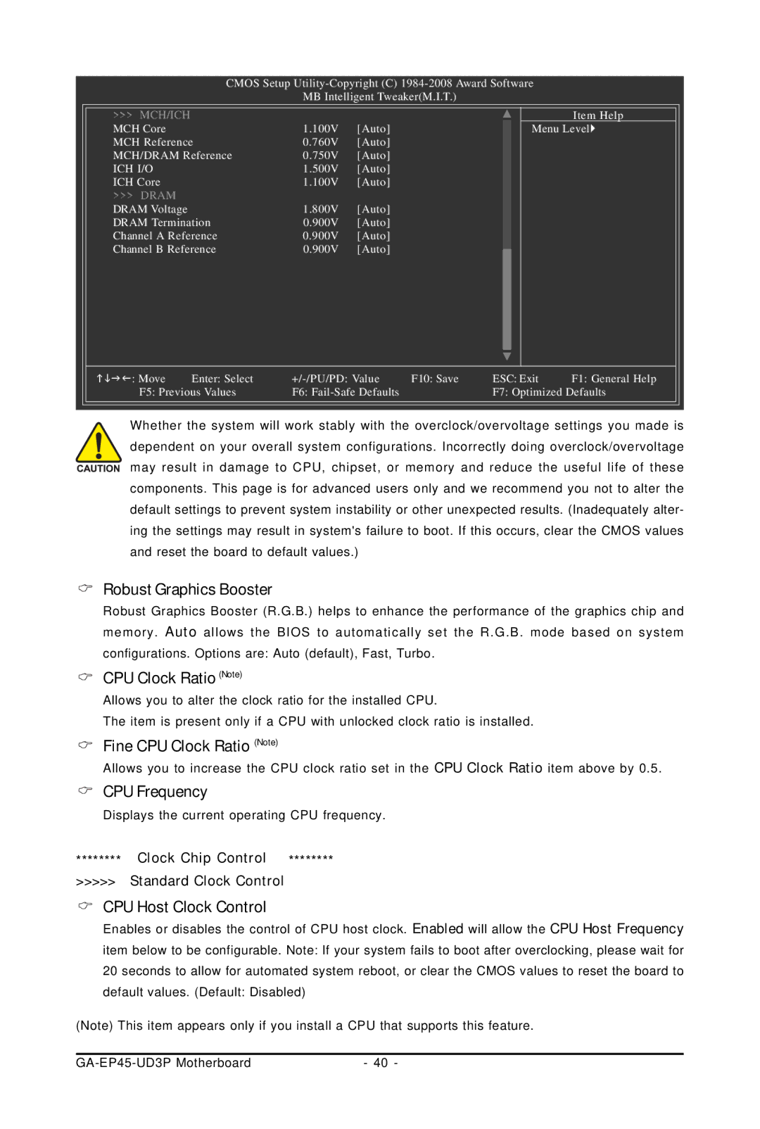 Gigabyte GA-EP45-UD3P Robust Graphics Booster, Fine CPU Clock Ratio Note, CPU Frequency, CPU Host Clock Control 