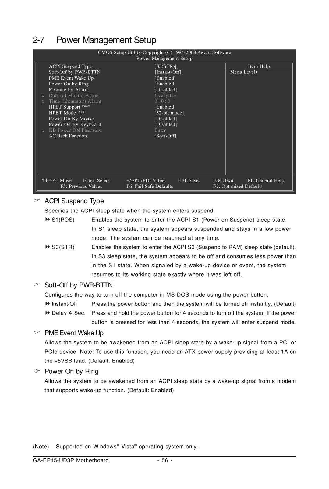 Gigabyte GA-EP45-UD3P user manual Soft-Off by PWR-BTTN, PME Event Wake Up, Power On by Ring 