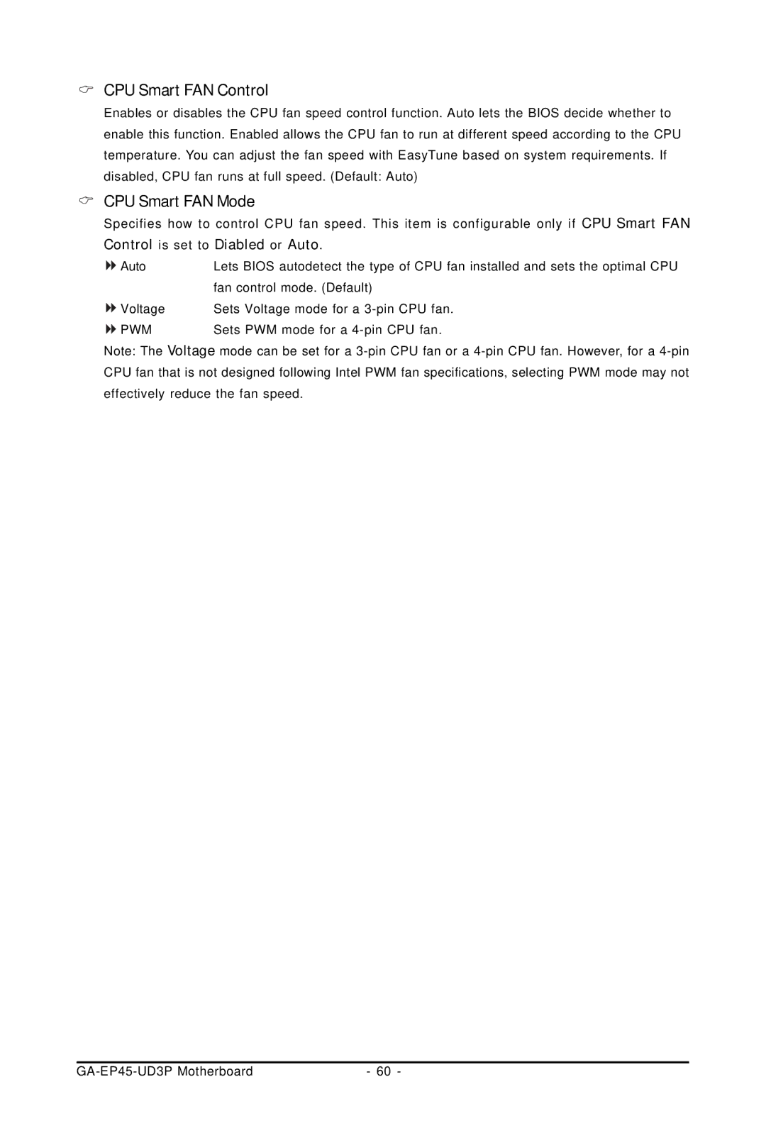 Gigabyte GA-EP45-UD3P user manual CPU Smart FAN Control, CPU Smart FAN Mode 