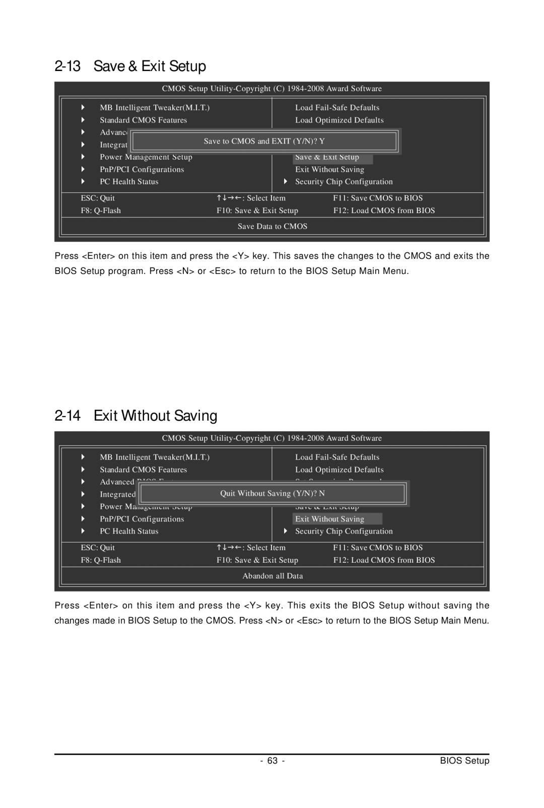 Gigabyte GA-EP45-UD3P user manual Save & Exit Setup, Exit Without Saving 