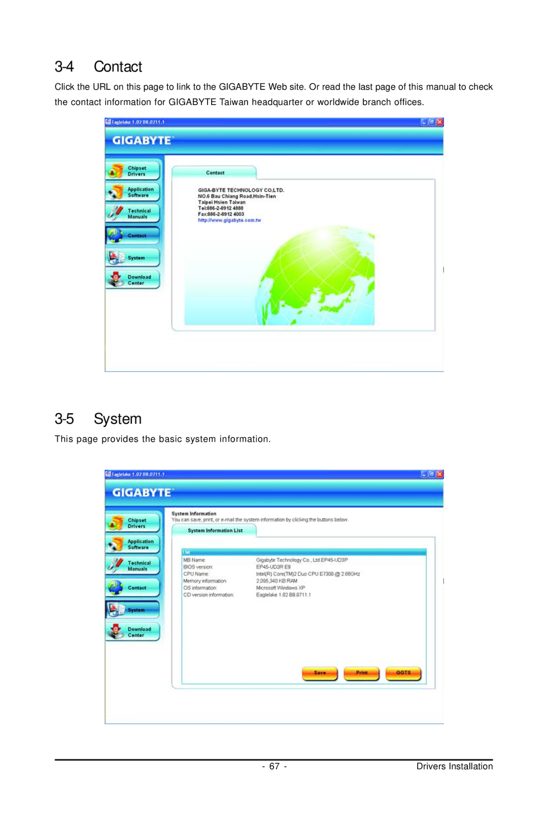 Gigabyte GA-EP45-UD3P user manual Contact, System 