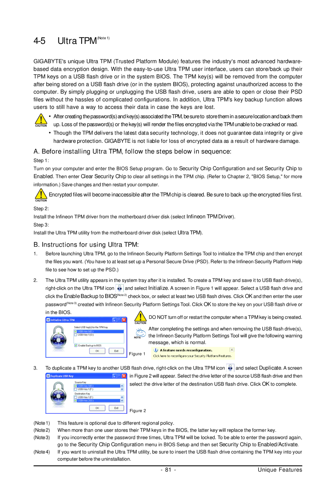 Gigabyte GA-EP45-UD3P user manual Ultra TPMNote, Instructions for using Ultra TPM 