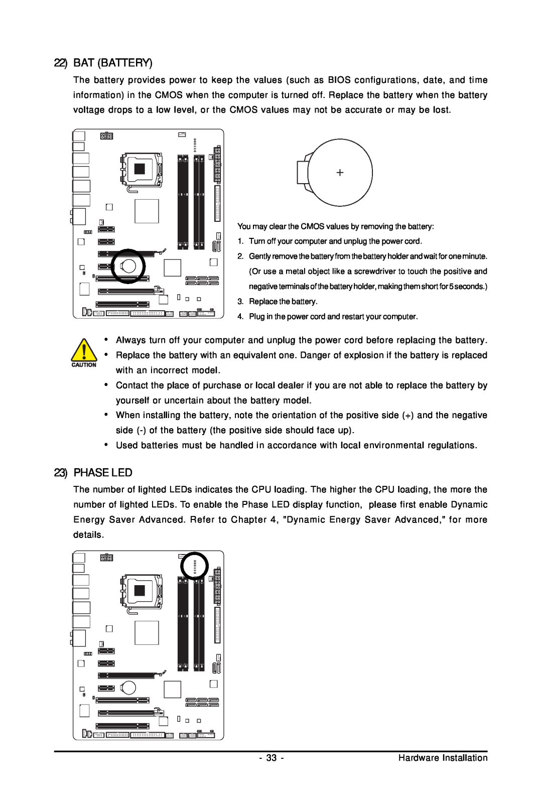 Gigabyte GA-EP45-UD3P user manual Bat Battery, Phase Led 