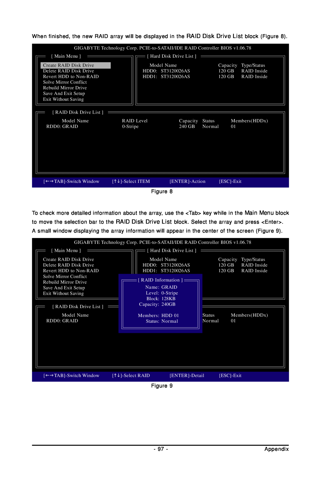 Gigabyte GA-EP45-UD3P user manual Create RAID Disk Drive, RAID LevelMembers HDD 01Capacity 