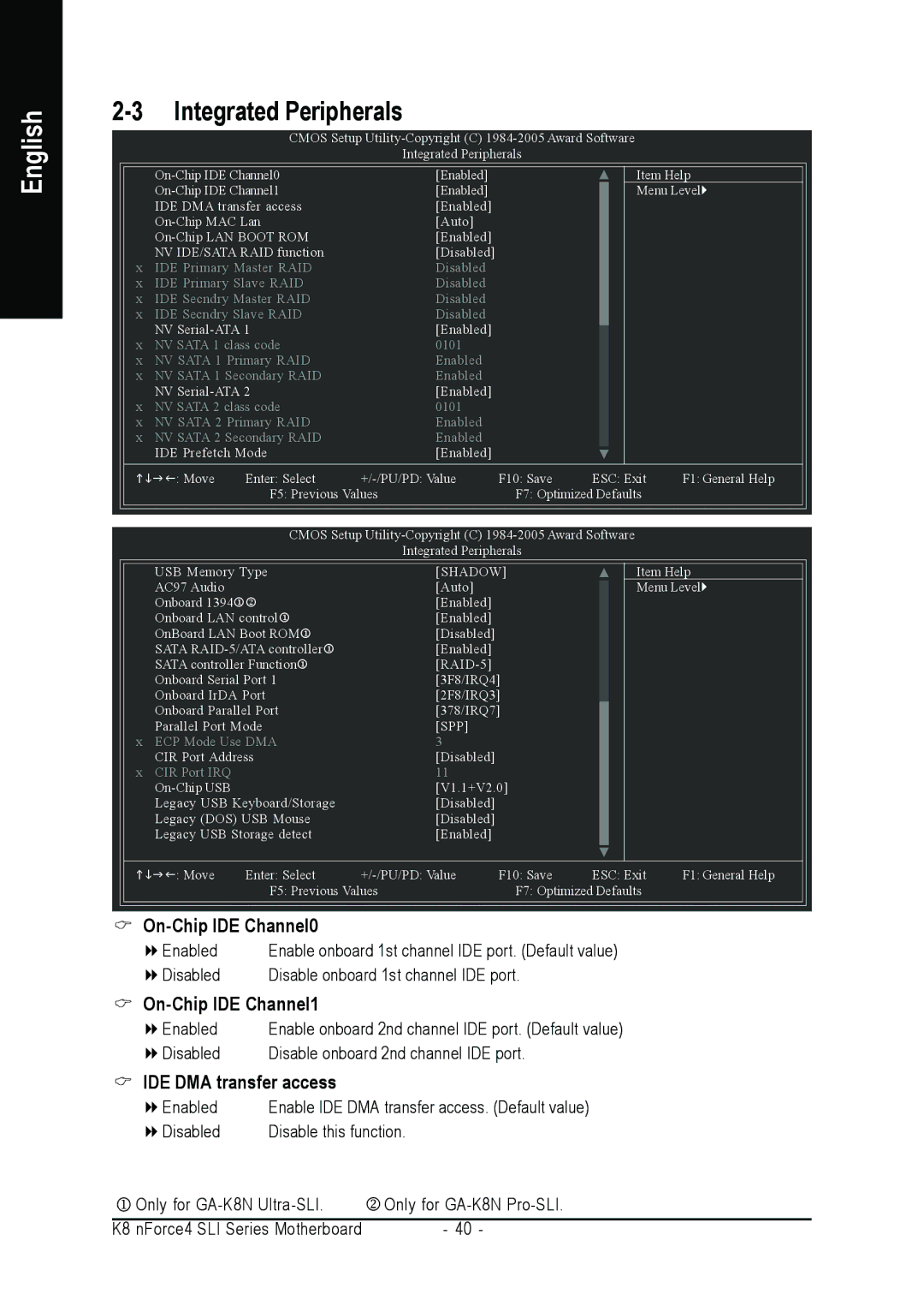 Gigabyte GA-K8N-SLI, GA-K8NULTRA-SLI user manual Integrated Peripherals 