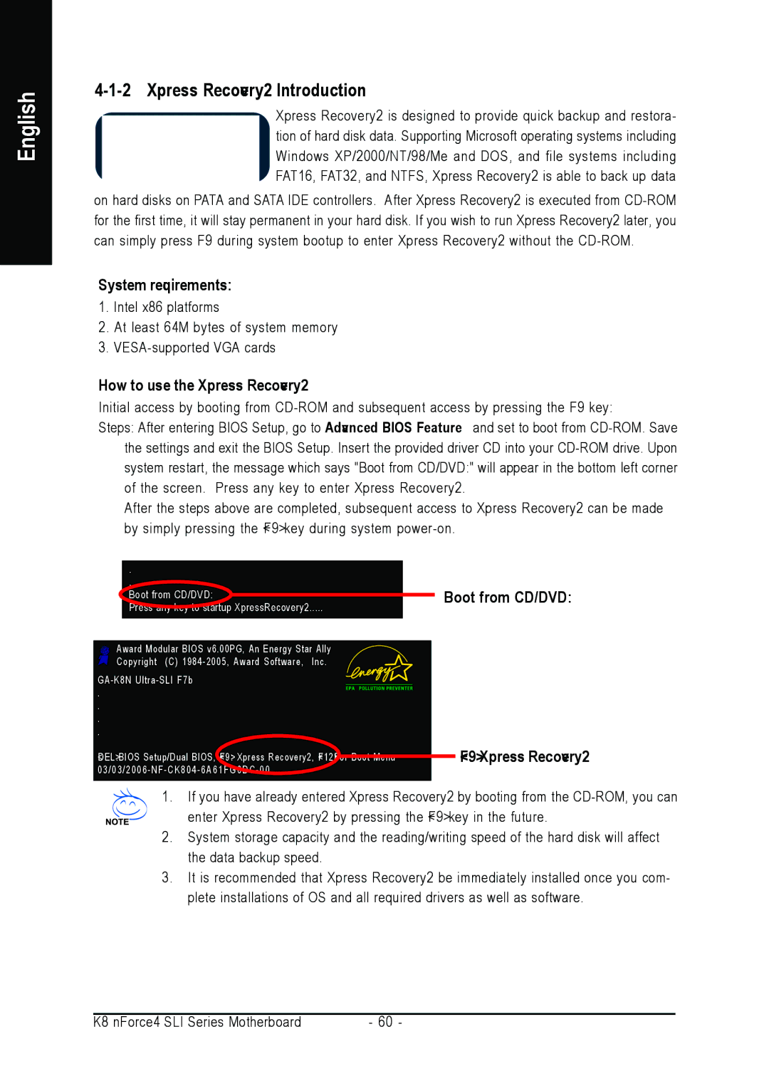 Gigabyte GA-K8N-SLI, GA-K8NULTRA-SLI Xpress Recovery2 Introduction, System requirements, How to use the Xpress Recovery2 