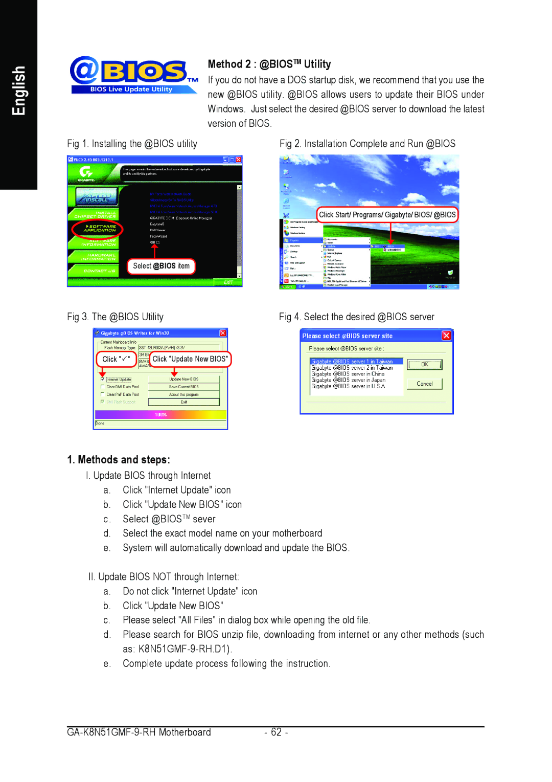 Gigabyte GA-K8N51GMF-9-RH user manual Method 2 @BIOSTM Utility, Methods and steps 