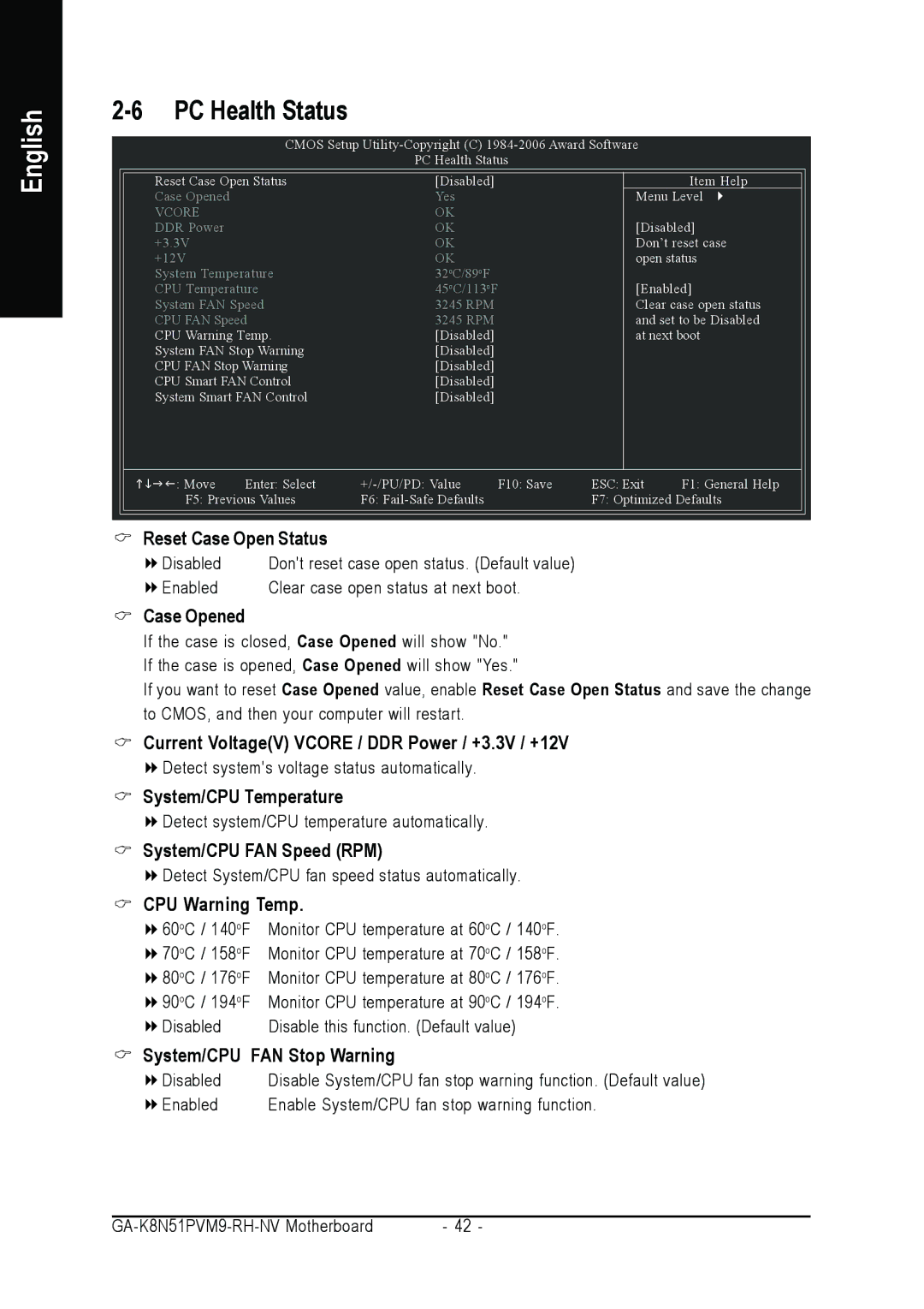 Gigabyte GA-K8N51PVM9-RH user manual PC Health Status 