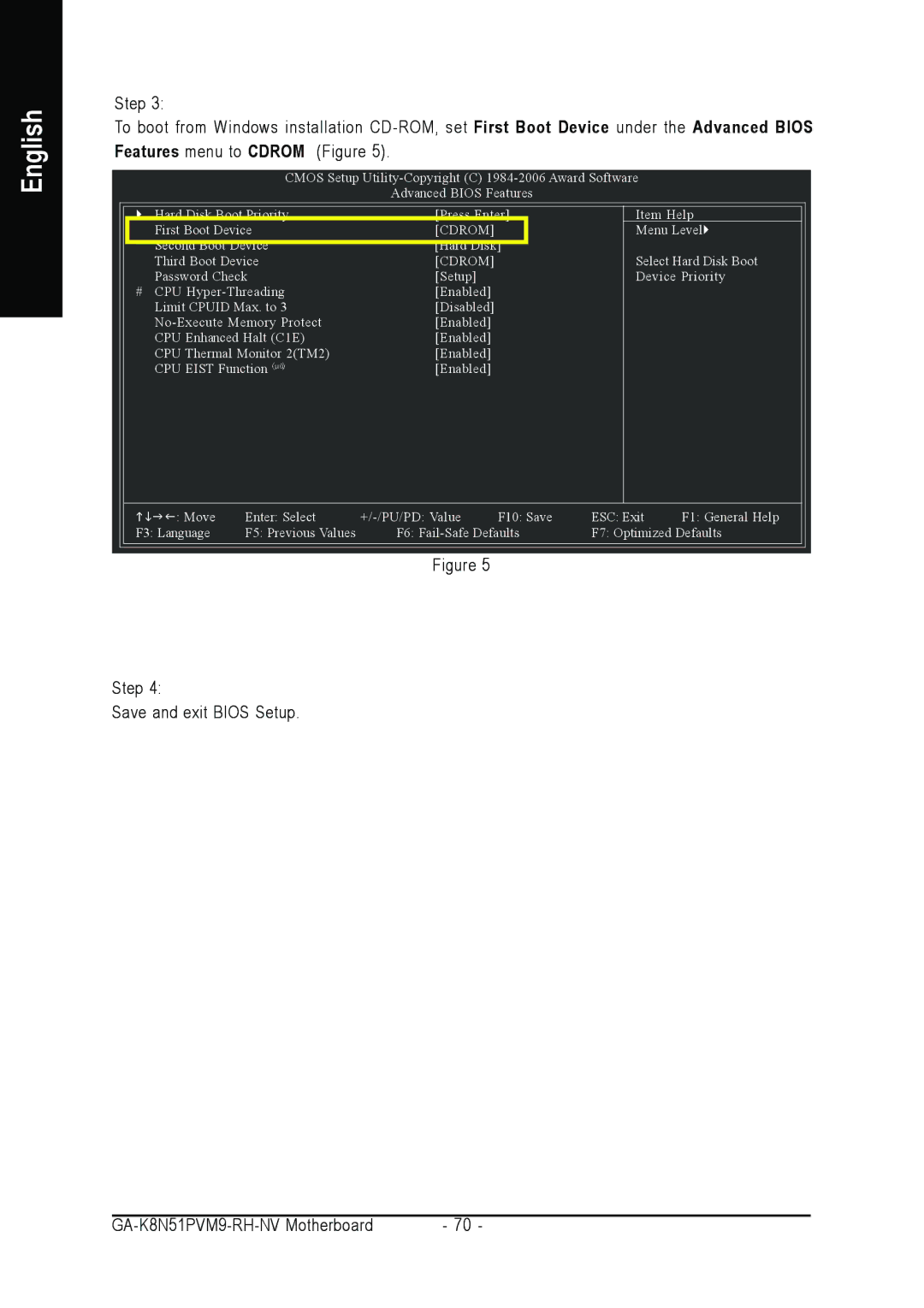 Gigabyte user manual Step Save and exit Bios Setup GA-K8N51PVM9-RH-NV Motherboard 