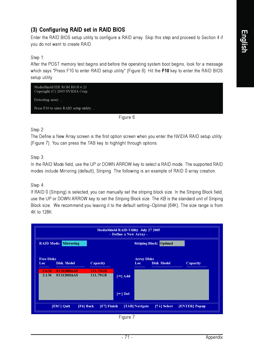 Gigabyte GA-K8N51PVM9-RH user manual Configuring RAID set in RAID Bios 