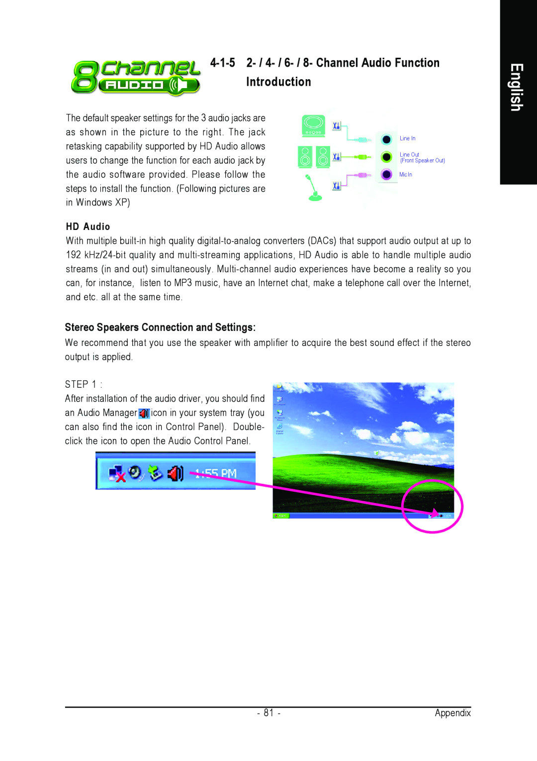 Gigabyte GA-K8N51PVM9-RH user manual English, 5 2- / 4- / 6- / 8- Channel Audio Function Introduction 