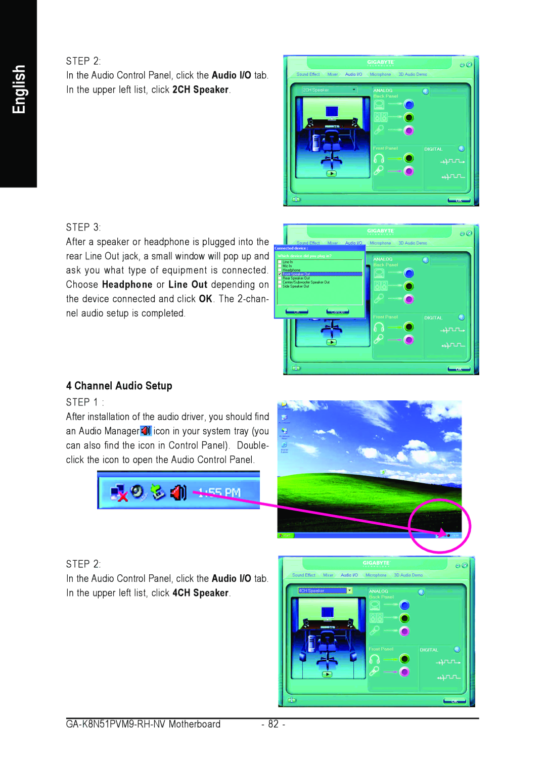 Gigabyte GA-K8N51PVM9-RH user manual Channel Audio Setup 