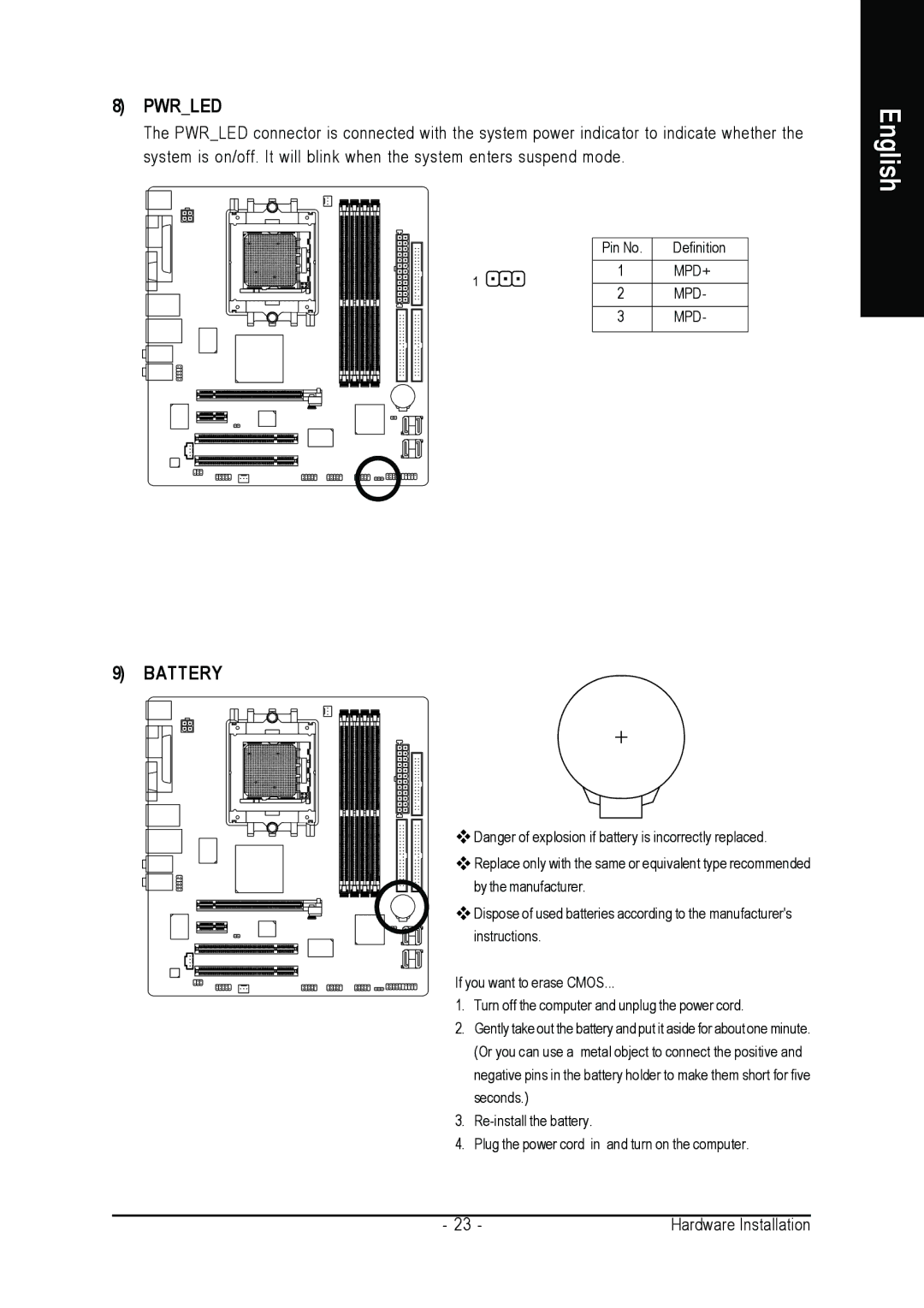 Gigabyte GA-K8N51PVMT-9-RH user manual Battery 