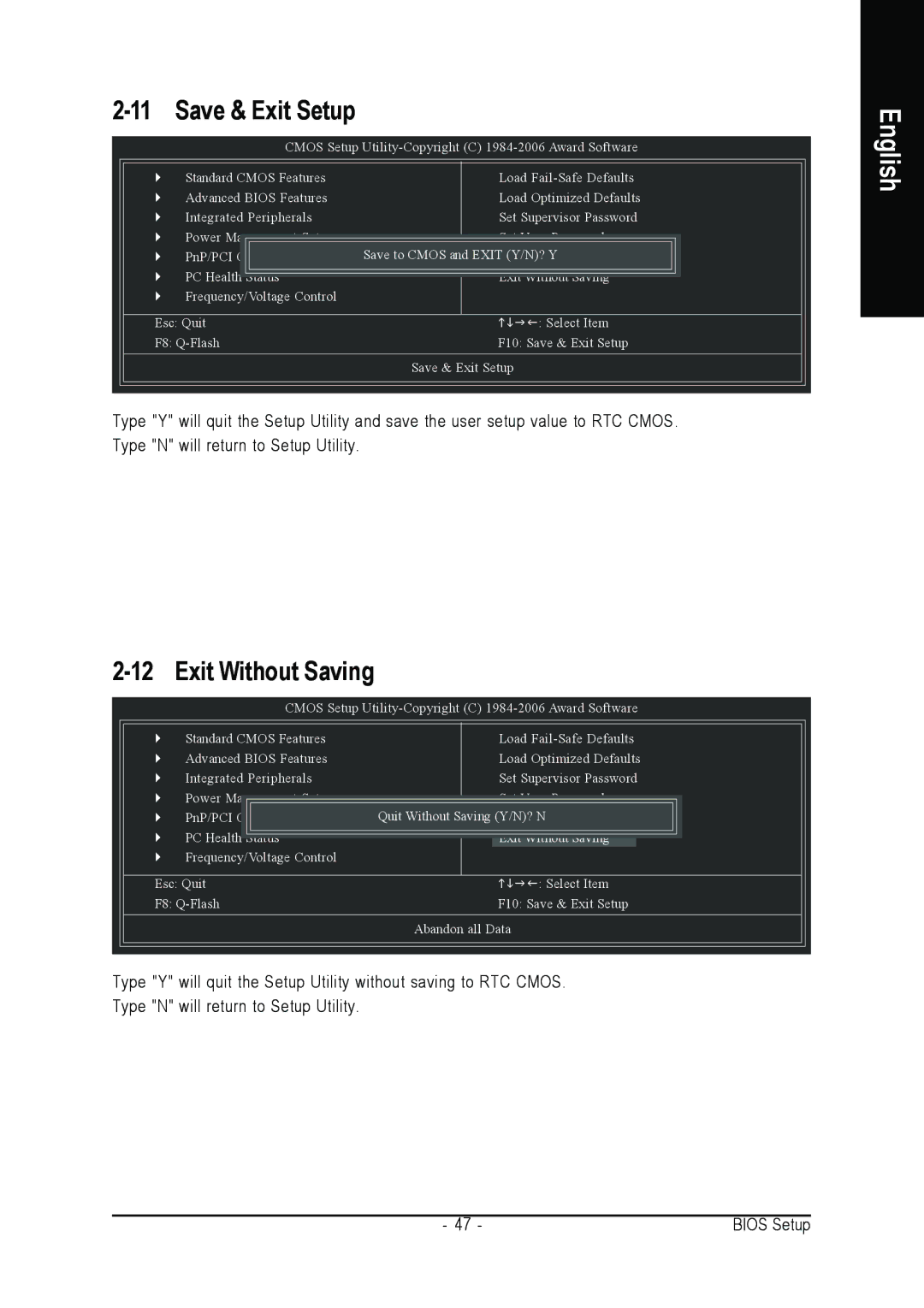 Gigabyte GA-K8N51PVMT-9-RH user manual Save & Exit Setup, Exit Without Saving 