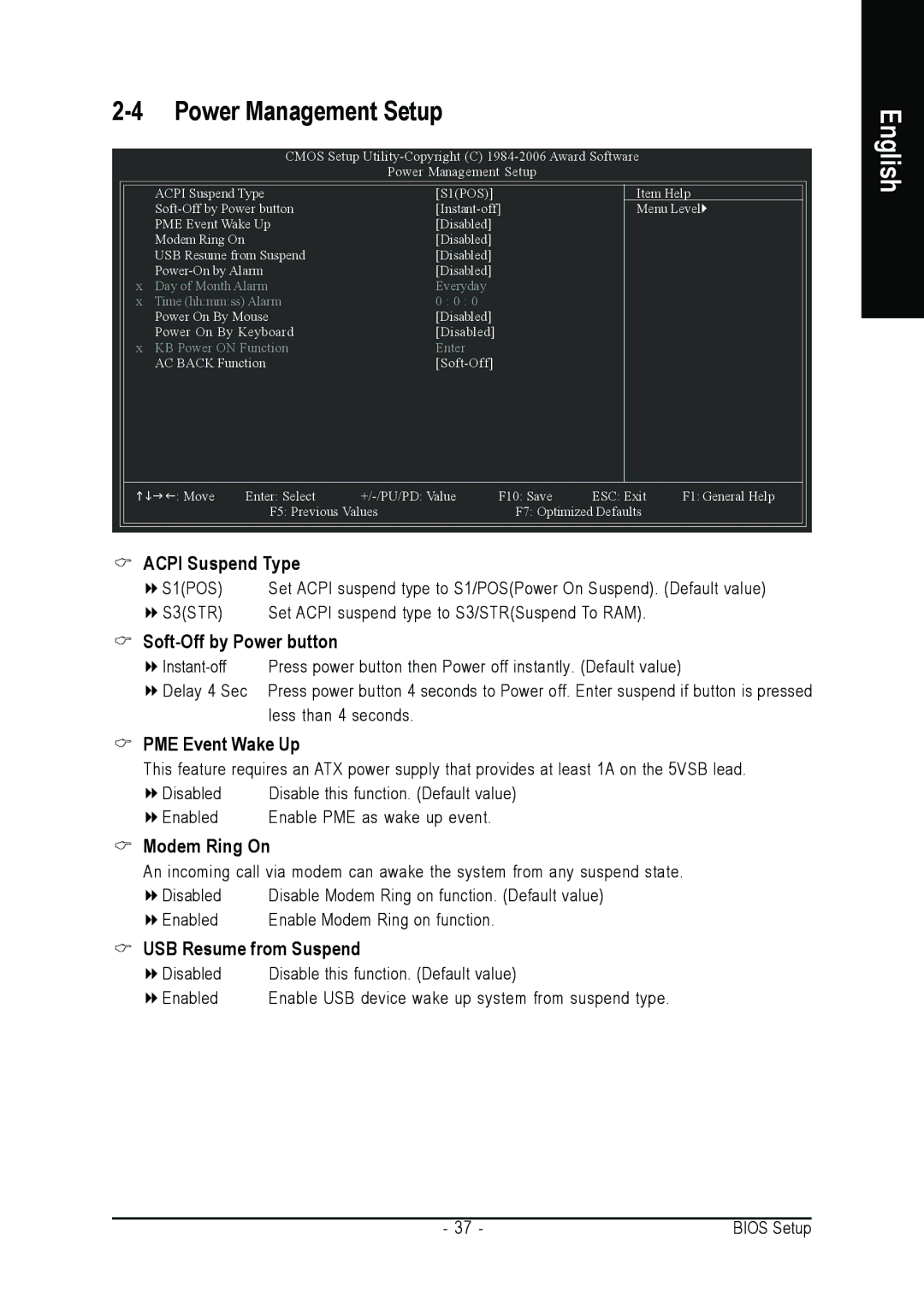 Gigabyte GA-K8NE-RH user manual PME Event Wake Up, Modem Ring On, USB Resume from Suspend 