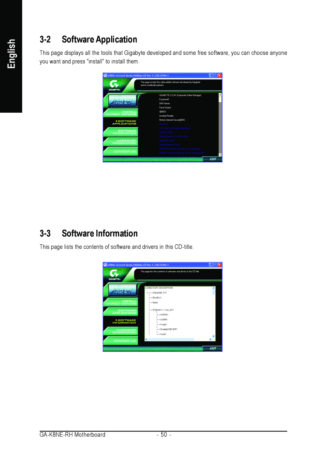 Gigabyte GA-K8NE-RH user manual Software Application, Software Information 