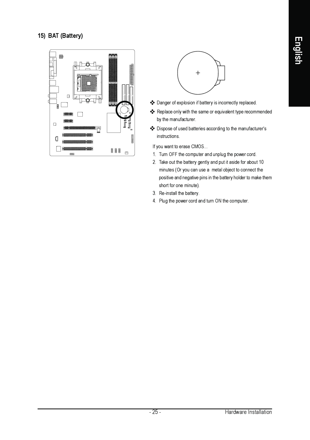 Gigabyte GA-K8NE user manual BAT Battery 