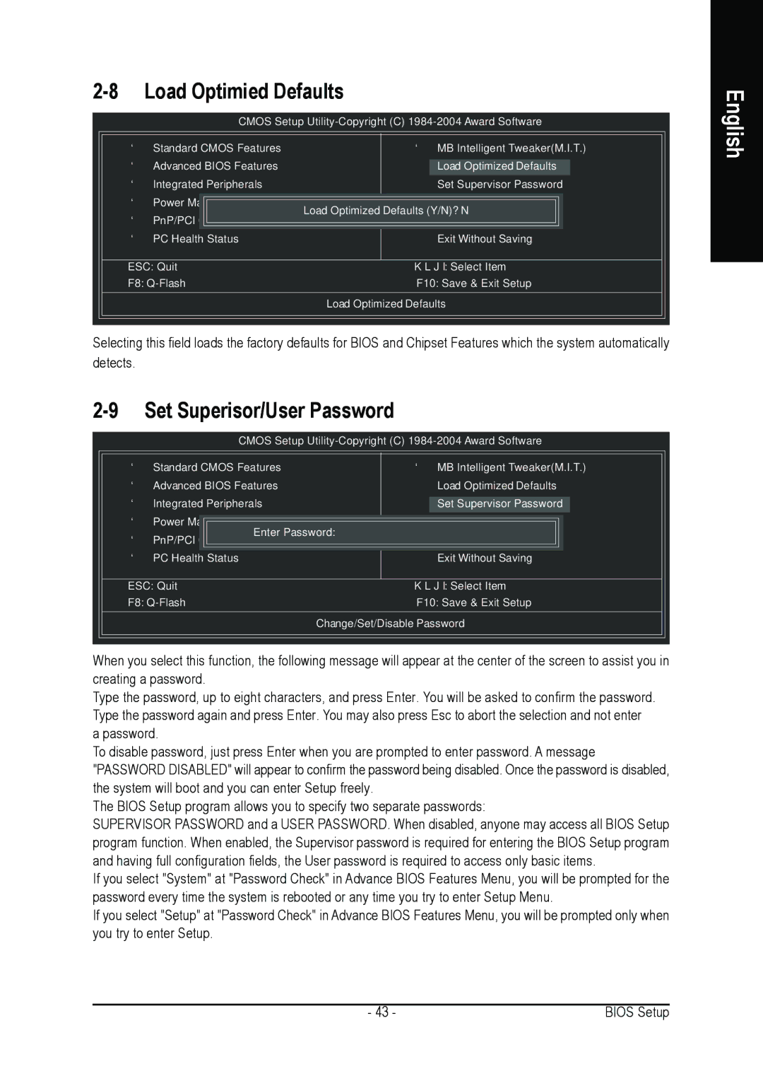 Gigabyte GA-K8NE user manual Load Optimized Defaults 