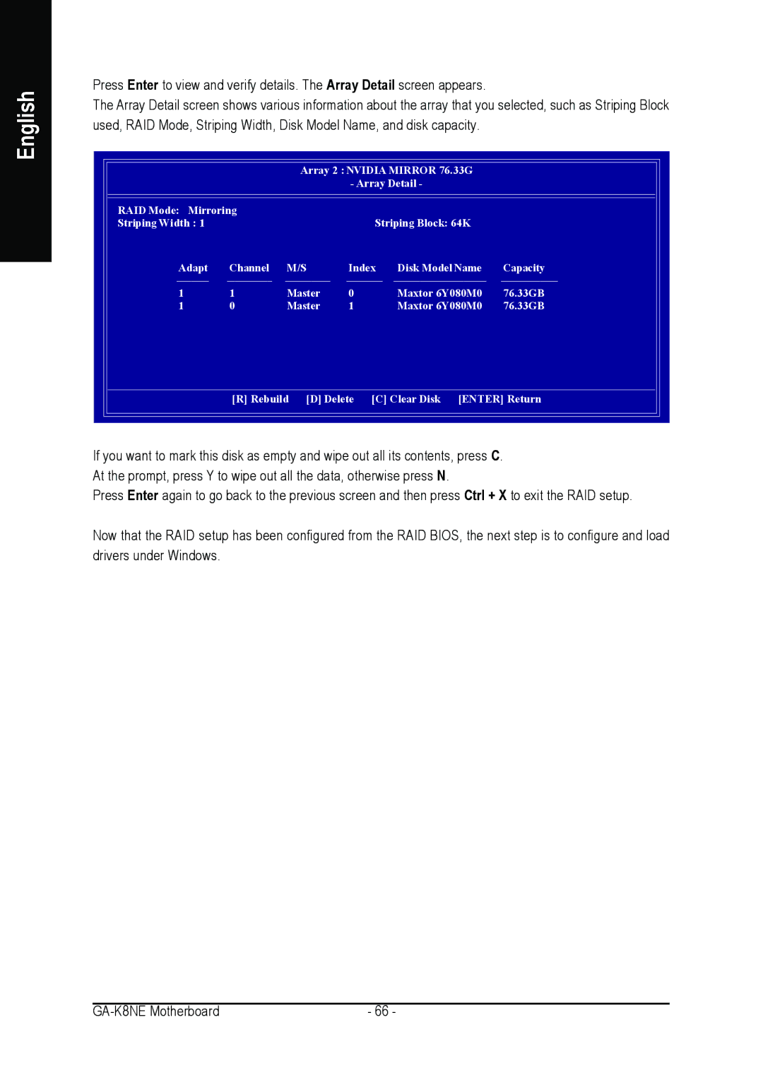 Gigabyte GA-K8NE user manual Array 2 Nvidia Mirror 76.33G 