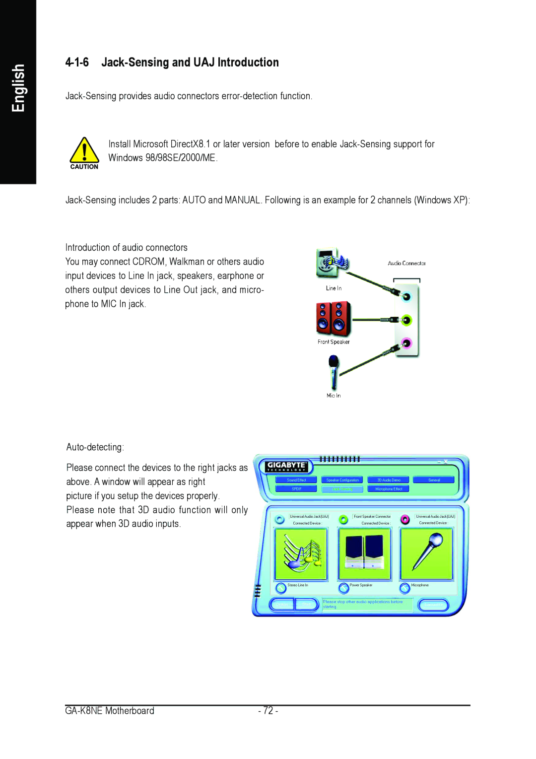 Gigabyte GA-K8NE user manual Jack-Sensing and UAJ Introduction 