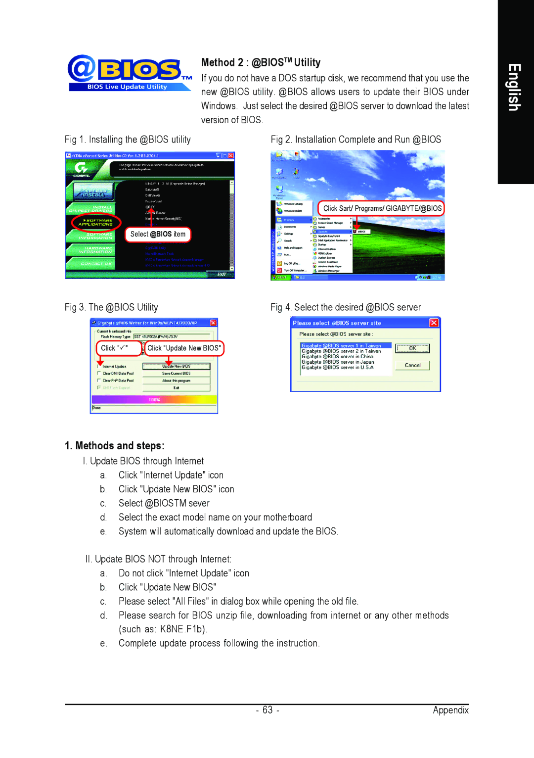 Gigabyte GA-K8NE user manual Method 2 @BIOSTM Utility, Methods and steps 