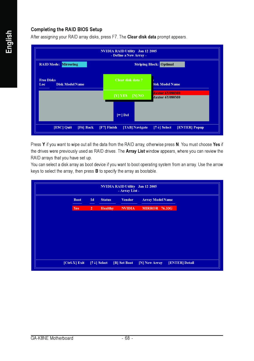 Gigabyte GA-K8NE user manual Completing the RAID Bios Setup, Yes 